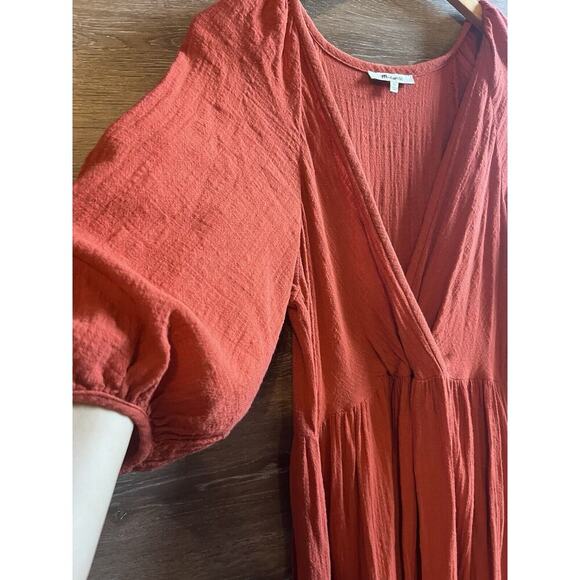 Madewell Dress Maxi Long Size XS Orange Fall V Neck Boho Ballon Sleeves - Picture 3 of 6